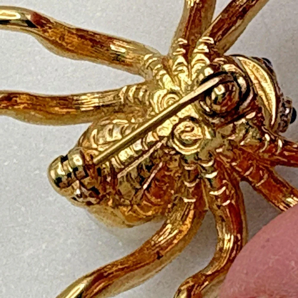 Vintage Swarovski Spider Brooch Pin Gold Tone Faux Pearl 22K Gold Plated